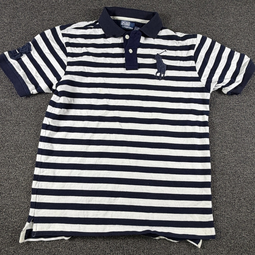 Polo Ralph Lauren Polo Shirt Mens XXL Big Pony Navy White Striped Short Sleeve